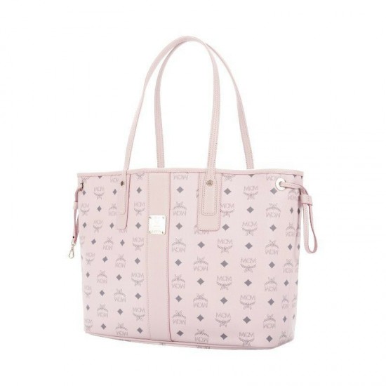 MCM Liz Visetos Soft Pink Printed Logo Reversible Shopping Bag One Shoulder Tote