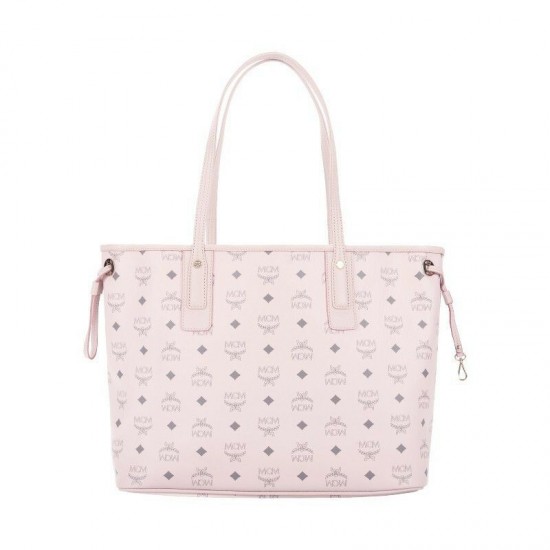 MCM Liz Visetos Soft Pink Printed Logo Reversible Shopping Bag One Shoulder Tote