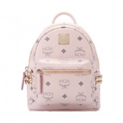 MCM Stark Visetos Series Soft Pink Printed Logo Backpack