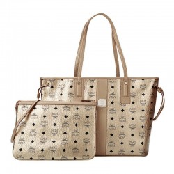 MCM Visetos Beige Fabric Reversible Tote Handbag