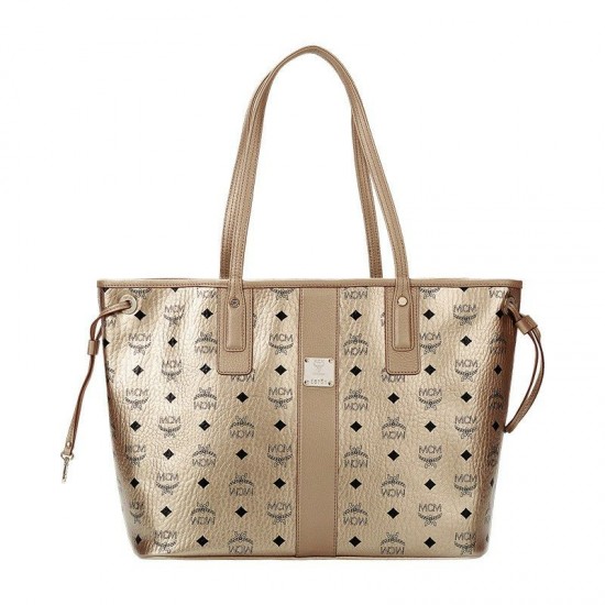 MCM Visetos Beige Fabric Reversible Tote Handbag