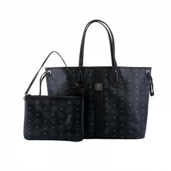 MCM Visetos Black Fabric Reversible Tote Handbag