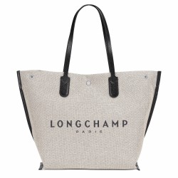 Women Longchamp Roseau L Tote Bag Ecru Canvas