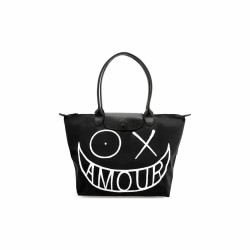 Women Longchamp X André Joint Le Pliage 31 Graffiti Printed Canvas Shoulder Bag Black