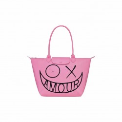 Women Longchamp X André Joint Le Pliage 31 Graffiti Printed Canvas Shoulder Bag Pink