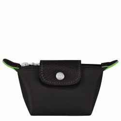 Women Longchamp Le Pliage Green Coin Purse Black Recycled Canvas