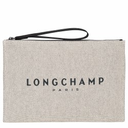 Women Longchamp Roseau Pouch Ecru Canvas