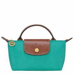 Women Longchamp Le Pliage Original Canvas Pouch with Handle Turquoise