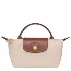 Women Longchamp Le Pliage Original Canvas Pouch with Handle Beige