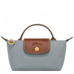 Women Longchamp Le Pliage Original Canvas Pouch with Handle Steel