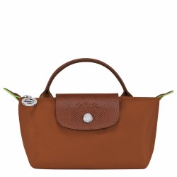 Women Longchamp Le Pliage Green Pouch with Handle Brown
