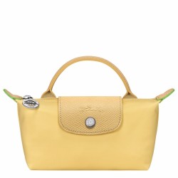 Women Longchamp Le Pliage Green Pouch with Handle Yellow