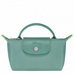 Women Longchamp Le Pliage Green Pouch with Handle Lagoon