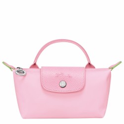 Women Longchamp Le Pliage Green Pouch with Handle Pink