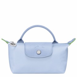 Women Longchamp Le Pliage Green Pouch with Handle Blue