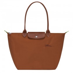 Women Longchamp Le Pliage Green L Tote Bag Recycled Canvas Cognac