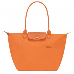 Women Longchamp Le Pliage Green L Tote Bag Recycled Canvas Orange