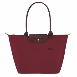 Women Longchamp Le Pliage Green L Tote Bag Recycled Canvas Red