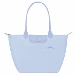 Women Longchamp Le Pliage Green L Tote Bag Recycled Canvas Sky Blue