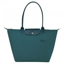 Women Longchamp Le Pliage Green L Tote Bag Recycled Canvas Peacock