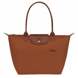 Women Longchamp Le Pliage Green M Tote Bag Recycled Canvas Cognac