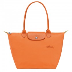 Women Longchamp Le Pliage Green M Tote Bag Recycled Canvas Orange