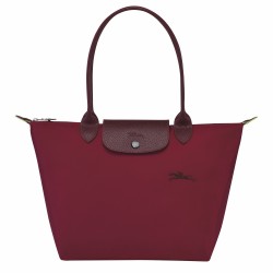 Women Longchamp Le Pliage Green M Tote Bag Recycled Canvas Red
