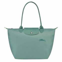 Women Longchamp Le Pliage Green M Tote Bag Recycled Canvas Lagoon