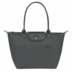 Women Longchamp Le Pliage Green M Tote Bag Recycled Canvas Graphite