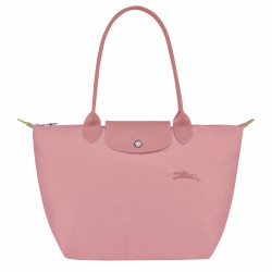 Women Longchamp Le Pliage Green M Tote Bag Recycled Canvas Petal Pink