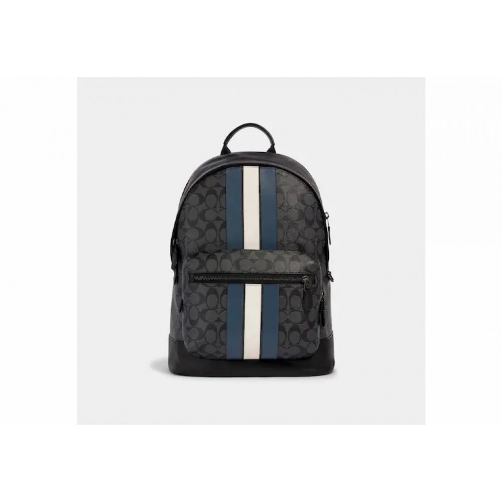Coach West Backpack in Signature Canvas with Varsity Stripe