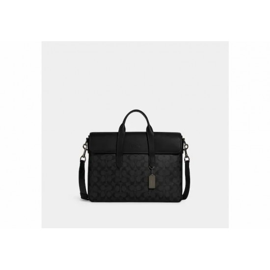 Men Coach Sullivan Portfolio Brief in Signature Canvas Black