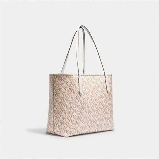 Women Coach City Tote With Coach Monogram Print Chalk