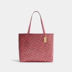 Women Coach City Tote With Coach Monogram Print Rouge