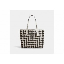 Women Coach City Tote with Houndstooth Print Cream Black