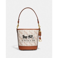 Women Coach Dakota Bucket Bag 16 with Horse and Carriage Print Chalk