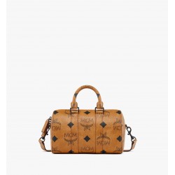 MCM Women Aren Boston Bag in Small Visetos Cognac