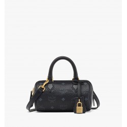 MCM Women Ella Mini Boston Bag in Visetos Black