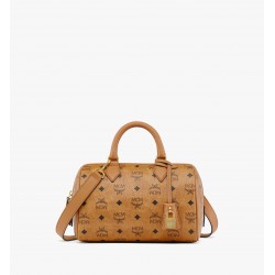 MCM Women Ella Boston Small Bag in Visetos Cognac