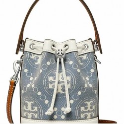 Women Tory Burch Mini T Monogram Denim Bucket Bag