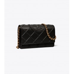 Women Tory Burch Fleming Soft Chain Wallet Black