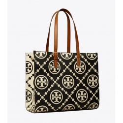 Women Tory Burch T Monogram Contrast Embossed Tote Black