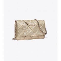 Women Tory Burch Fleming Soft Metallic Chain Wallet