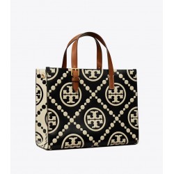 Women Tory Burch T Monogram Contrast Embossed Small Tote Black