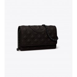 Women Tory Burch Fleming Matte Chain Wallet Black