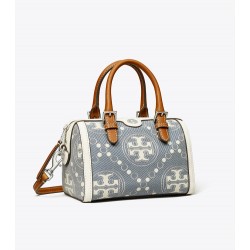 Women Tory Burch T Monogram Denim Petite Barrel Bag Pearl Blue