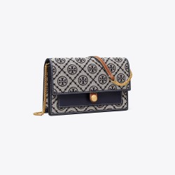 Women Tory Burch T Monogram Jacquard Chain Wallet Tory Navy