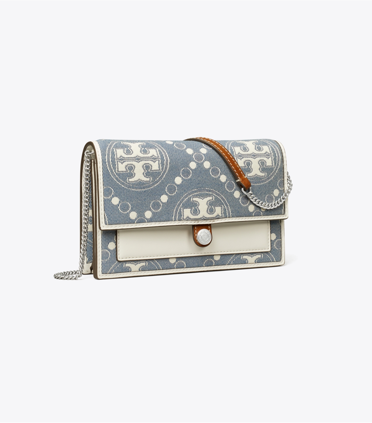 【ToryBurch】T MONOGRAM DENIM MINI PEARL BLUE☆送料なし☆ T Monogram Denim Envelope Crossbody: Women's Designer Mini