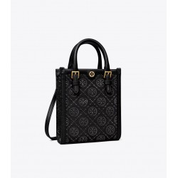 Women Tory Burch Mini T Monogram Tote Black