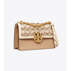 Women Tory Burch Miller Basket Weave Shoulder Bag Cheese White